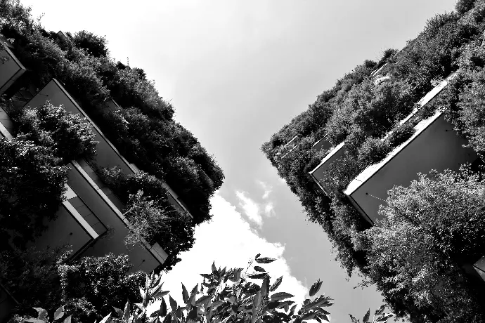 low-angle photography of buildings with plants on it